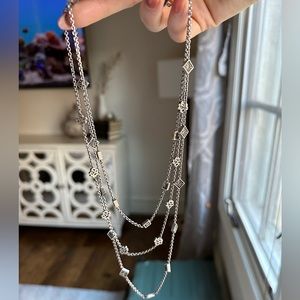 LOIS HILL 925 Sterling Silver Vintage Granulated Station 3-Row Necklace 16-18"